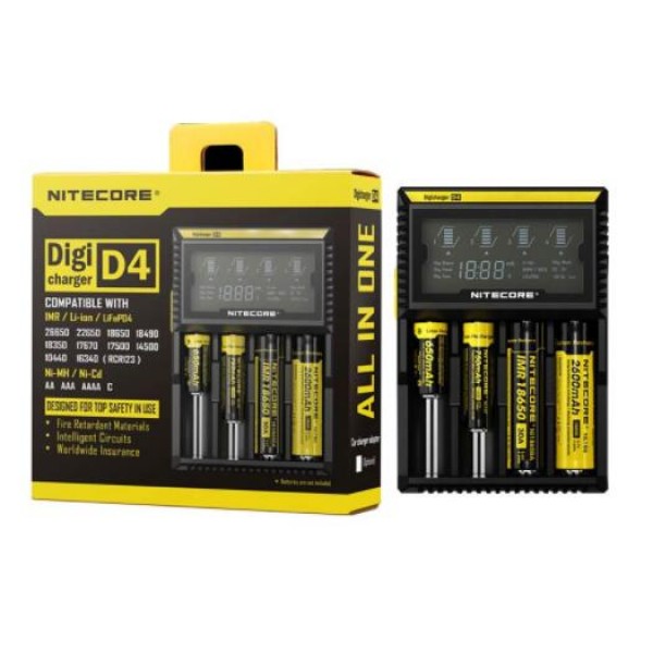 Nitecore D4 4-Slot Digital Battery Charger w/ LCD Display Screen