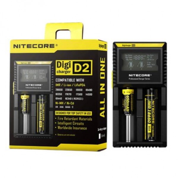 Nitecore D2 2-Slot Digital Battery Charger w/ LCD Display Screen