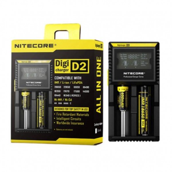 Nitecore D2 2-Slot Digital Battery Charger w/ LCD Display Screen